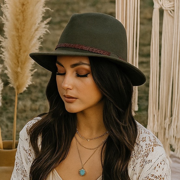 Crushable 100% Wool Green Gray Safari Fedora Travel Hat Braided Band Size 60 - Picture 16 of 16